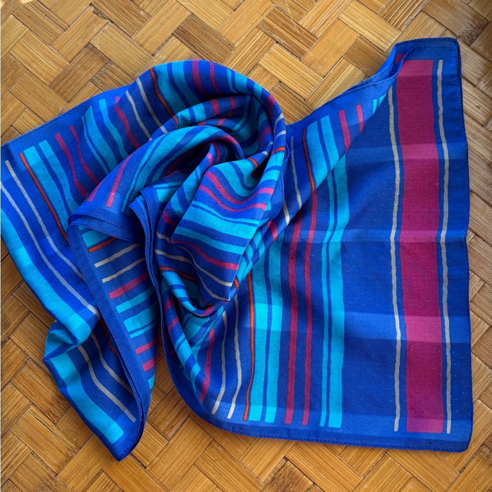 Vintage silk striped scarf cobalt blue - Picture 7 of 9